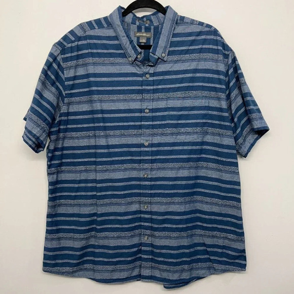 Eddie Bauer Mens 2XL Blue Navy Stripe Button Down Shirt Short Sleeve - Picture 1 of 5